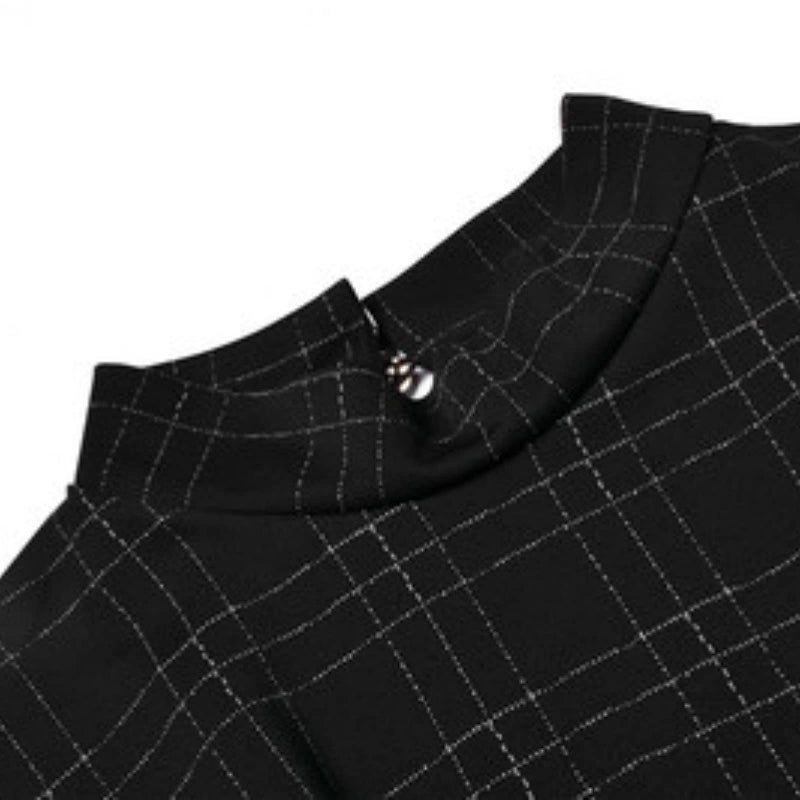 PEXIZUAN Goth Long Sleeve Dress Gothic Harajuku Vintage Plaid Wrap Balck Mini Dress Retro Pleated Punk Long Sleeve Dark Emo(Gray Grid,XL) - Image 4