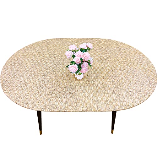 Pioggia Oval Classic Elastic Edged Flannel Backed Vinyl Fitted Table Cloth Waterproof Oil-Proof Plastic Table Cover - - Image 1