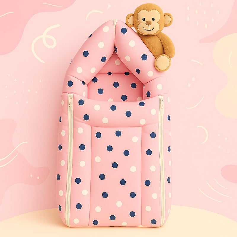 DADDY - G DADDY G 3-in-1 Baby Bed & Sleeping Bag for Newborn | Portable Cotton Baby Bedding Set | Unisex Carry Nest & Baby Holder for New Born | Soft & Lightweight Infant Sleep Bag (Pink Dot) - Image 4