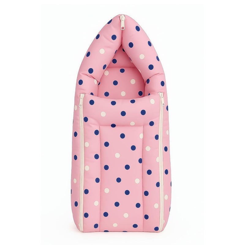 DADDY - G DADDY G 3-in-1 Baby Bed & Sleeping Bag for Newborn | Portable Cotton Baby Bedding Set | Unisex Carry Nest & Baby Holder for New Born | Soft & Lightweight Infant Sleep Bag (Pink Dot) - Image 1