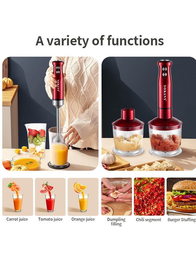 sokany Immersion Food Processor with Two Speed Adjustable 600 Watt 5-in-1 Titanium Steel Blades Ergonomic handle with Chopper, Whisk, 500ml Mixing Beaker, Detachable Electric Stick Blender Set, SK-DD-1808 (Red)  - Image 5