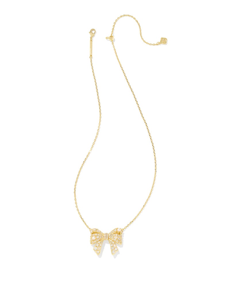 Kendra Scott Krista Bow Short Pendant Necklace in White Mix, 14k Gold-Plated Brass, Fashion Jewelry for Women - Image 2