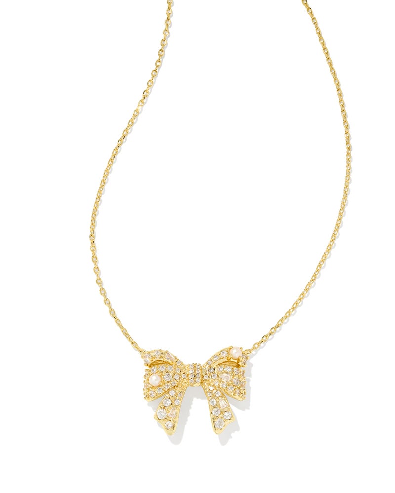 Kendra Scott Krista Bow Short Pendant Necklace in White Mix, 14k Gold-Plated Brass, Fashion Jewelry for Women - Image 1