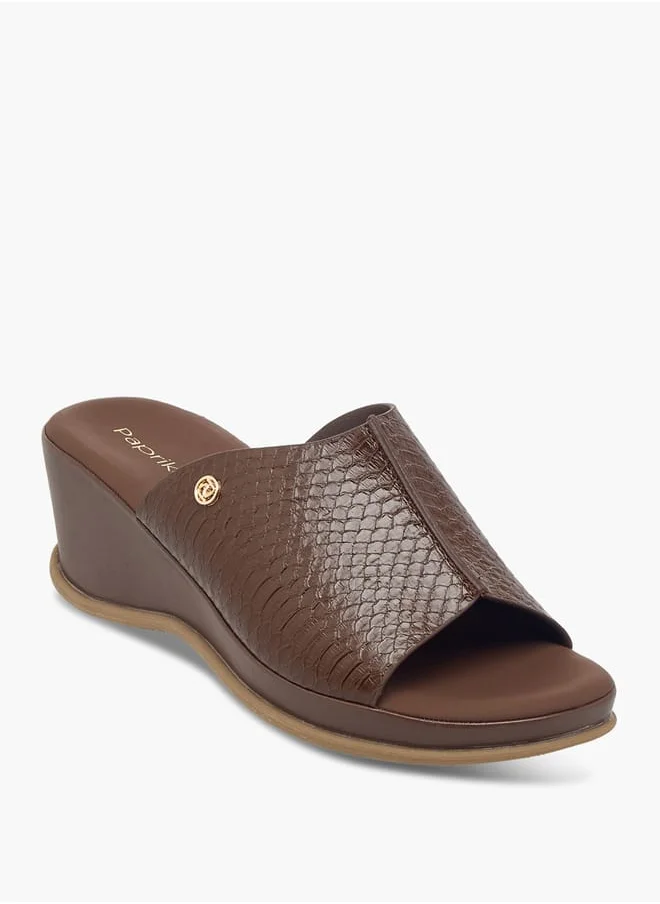 بابريكا Women's Textured Slip-On Sandals With Wedge Heel