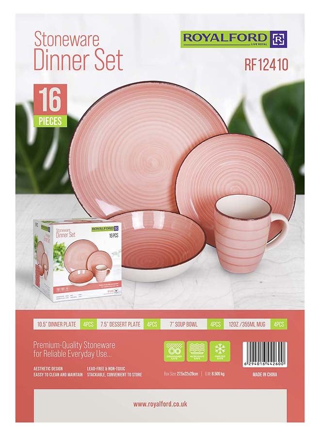 Royalford 16pcs Stoneware Dinner Set RF12410 Includes Dinner and Dessert Plates, Soup Bowls and Mugs Dishwasher-Safe, Microwave-Safe and Freezer-Safe Perfect for Home, Gifting Multicolor - Image 3