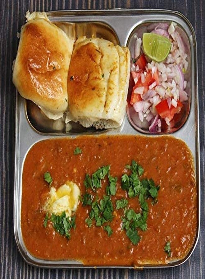 TGS 3 in 1 Stainless Steel Pav Bhaji Partition Plate/Compartment Plate/Mess Plate/Idli Vada Plate (6 Piece) - Image 4