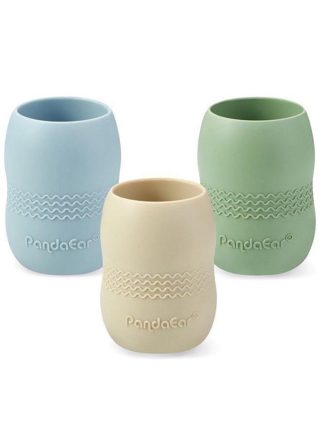PandaEar PandaEar 3 Pack 100% Tiny Silicone Drinking Training Cup for Baby and Toddler, Tiny Open Cups for Infants (Blue/Green/Tan) - Image 1