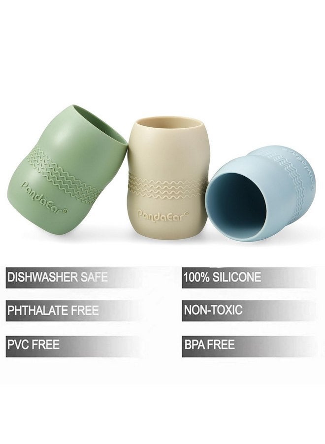 PandaEar PandaEar 3 Pack 100% Tiny Silicone Drinking Training Cup for Baby and Toddler, Tiny Open Cups for Infants (Blue/Green/Tan) - Image 2