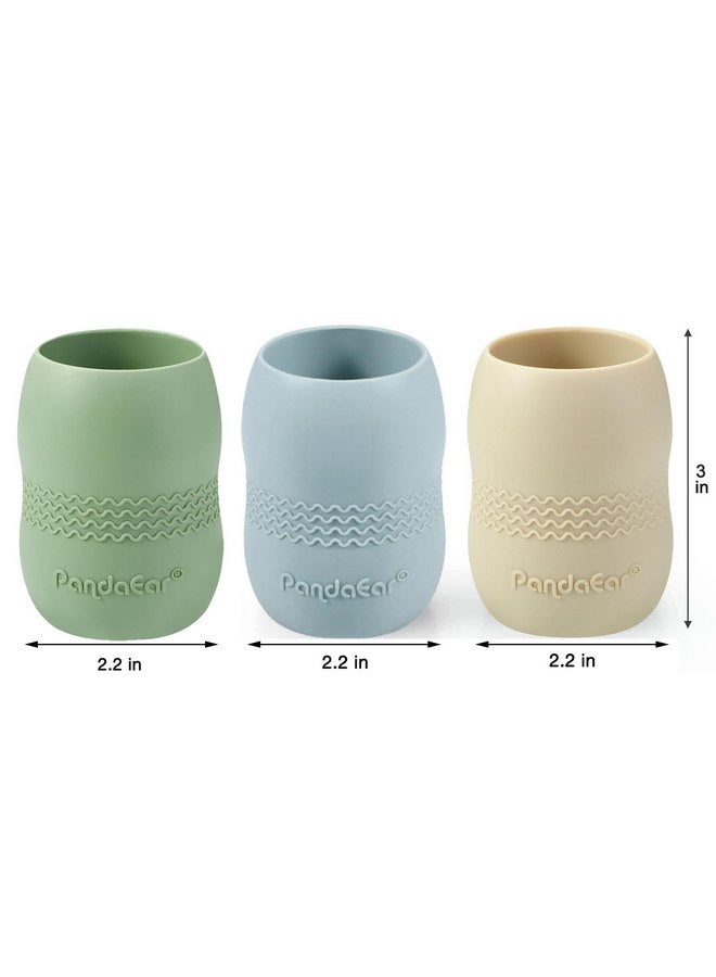 PandaEar PandaEar 3 Pack 100% Tiny Silicone Drinking Training Cup for Baby and Toddler, Tiny Open Cups for Infants (Blue/Green/Tan) - Image 4