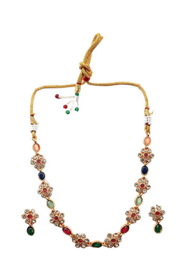 StileAdda Gold-Plated Flower Jewellery Set with Artificial Stones - Image 2