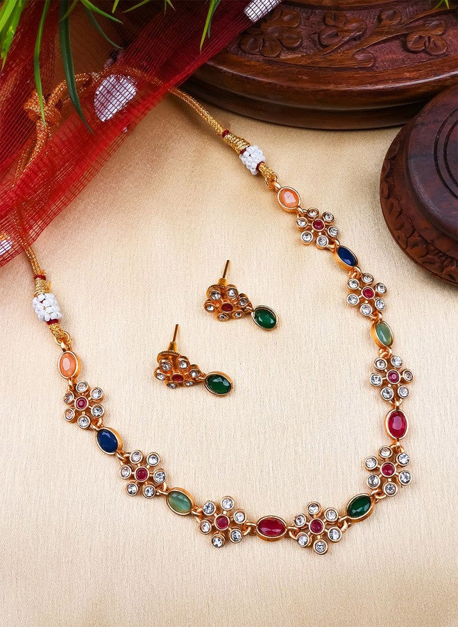 StileAdda Gold-Plated Flower Jewellery Set with Artificial Stones - Image 1