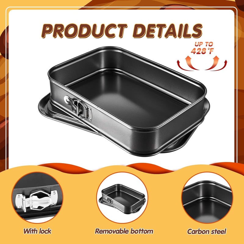 Uiifan 2 Pcs Non Stick Springform Pans Cheesecake Pan Rectangle Springform Pans Square Cake Pan with Removable Bottom for Kitchen Baking Roasting Muffin Bread Cake Brownie Bakeware (13 x 9 x 3 in) - Image 3
