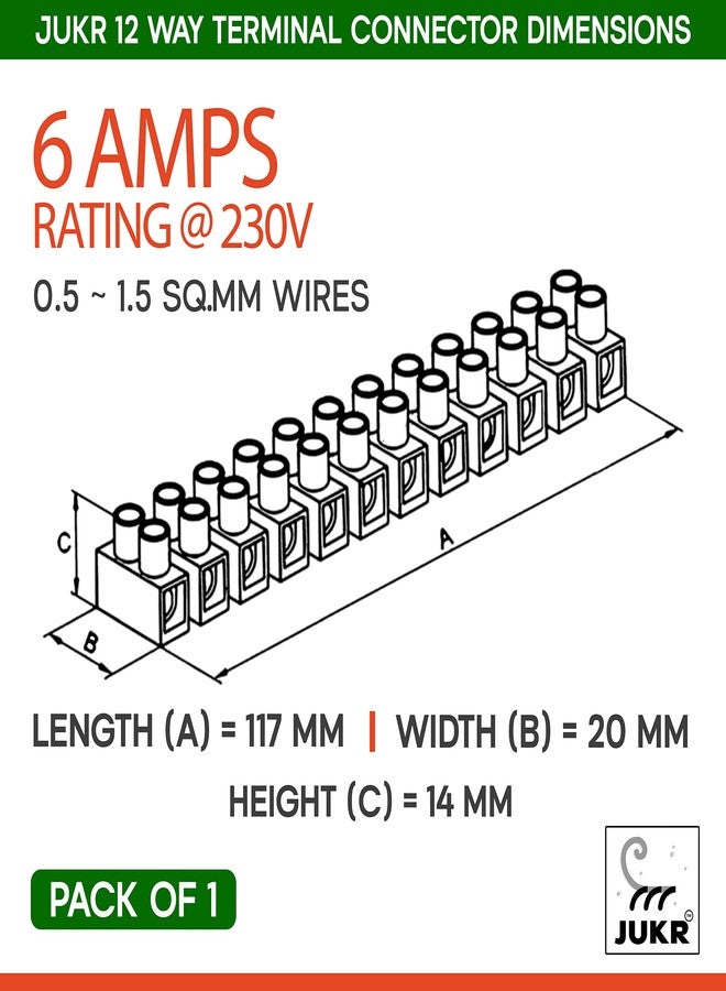 JUKR 12 Way Terminal Connector Block For Electronic Circuits, Industrial Electrical Strip Wiring, DIY College Projects, Home Lighting Electrical Strip PVC Terminal Connector (6 Amps - Pack of 4) - Image 3