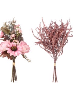 Excefore 2 Pack Pink Artificial Flowers, Silk Peony Fake Fern Artificial Sunflower Flowers Bouquets, Suitable for Wedding Centerpieces Bridal Bouquets, Table Centerpieces, Home Decorations  - Image 1