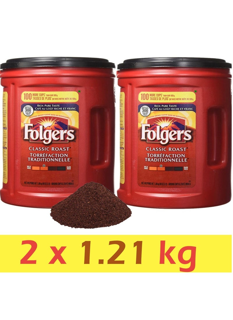 فولجرز قهوة فولجرز كلاسيك متوسطة التحميص بطعم نقي غني 2x1.21 كجم  - Image 1