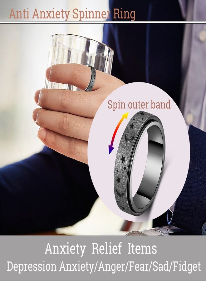 OreilleStar Anxiety Ring for Women Spinner Ring Fidget Toys Adults Fidget Ring Spinner Rings Stainless Steel Fidget Rings Fidgit Ring Men Moon Star Black Size 6 - Image 2