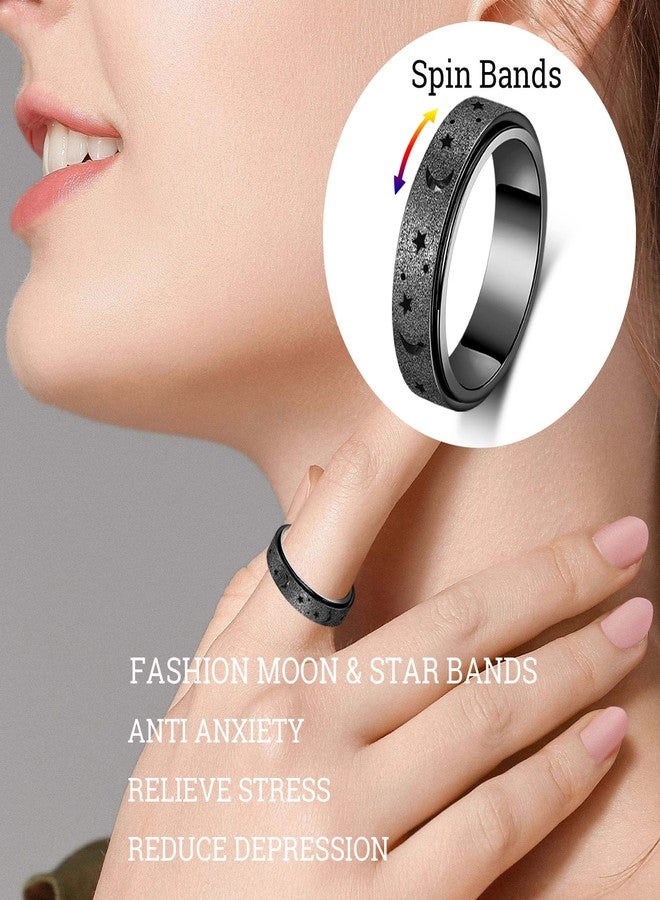 OreilleStar Anxiety Ring for Women Spinner Ring Fidget Toys Adults Fidget Ring Spinner Rings Stainless Steel Fidget Rings Fidgit Ring Men Moon Star Black Size 6 - Image 3