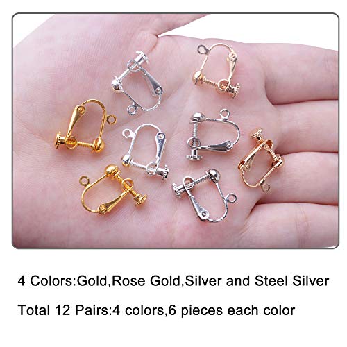 BronaGrand 24 Pieces Clip-on Earring Findings Components Screw Back Ear Wire Non Pierced Earring Converter with Loop for Jewelry Making, 4 Colors - Image 3