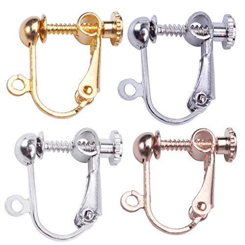 BronaGrand 24 Pieces Clip-on Earring Findings Components Screw Back Ear Wire Non Pierced Earring Converter with Loop for Jewelry Making, 4 Colors - Image 1