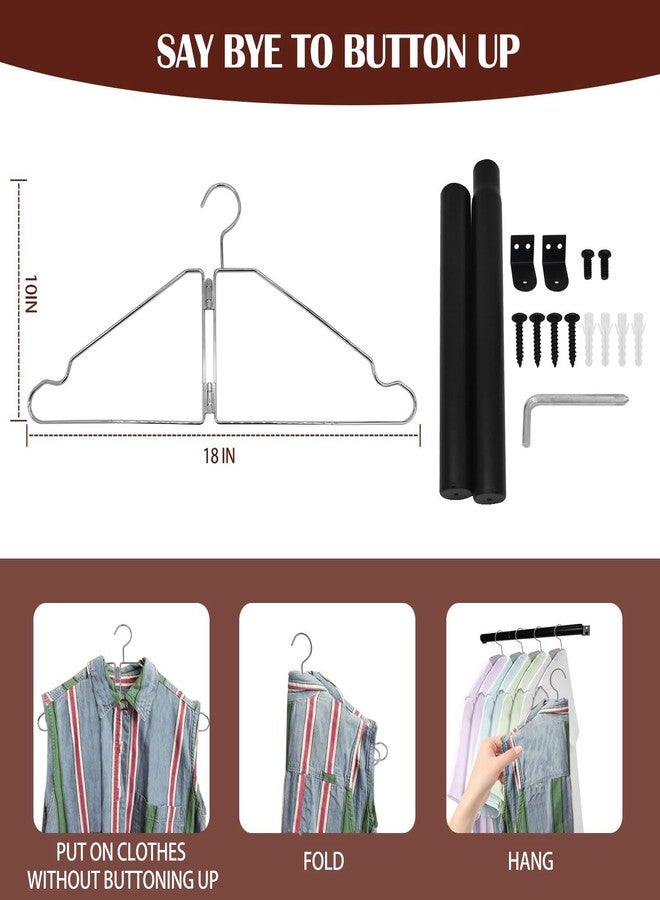 NAKBINX 4 Pack Space Saving Hangers for Clothes, Foldable Metal Hangers with Rod, Collapsible Clothes Space Savers Organizer for Wall or Closet, Closet Organizers and Storage, Dorm Room Essentials - Image 3