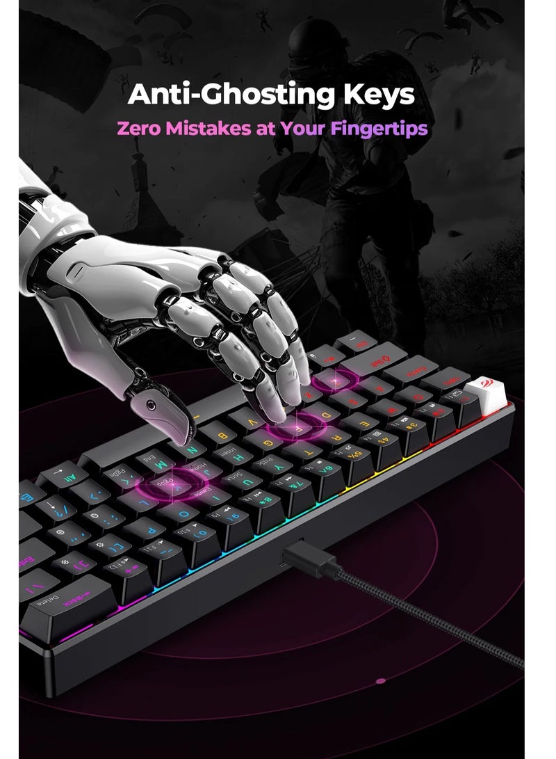 هافيت Gaming Mechanical Keyboard 61 Keys Rainbow LED Backlit Computer Light Up RED switch USB C Wired model KB903L - Image 2