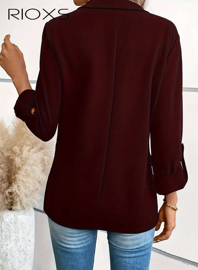 RIOXS Womens Blazers, Business Casual Blazers for Ladies, Long Sleeve Notch Lapel Slim Fit Work Office Blazer Jackets with Pockets, Spring Fall Suit Outerwear for Commuting Meeting Daily Wearing - Image 3