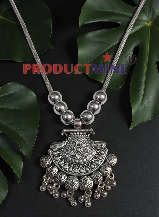 PRODUCTMINE قلادة كبيرة الحجم من الفضة المؤكسدة الصناعية التقليدية من PRODUCTMINE® - مجوهرات عتيقة مميزة للفتيات والسيدات - قطعة واحدة - Image 4