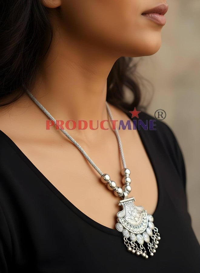 PRODUCTMINE قلادة كبيرة الحجم من الفضة المؤكسدة الصناعية التقليدية من PRODUCTMINE® - مجوهرات عتيقة مميزة للفتيات والسيدات - قطعة واحدة - Image 5