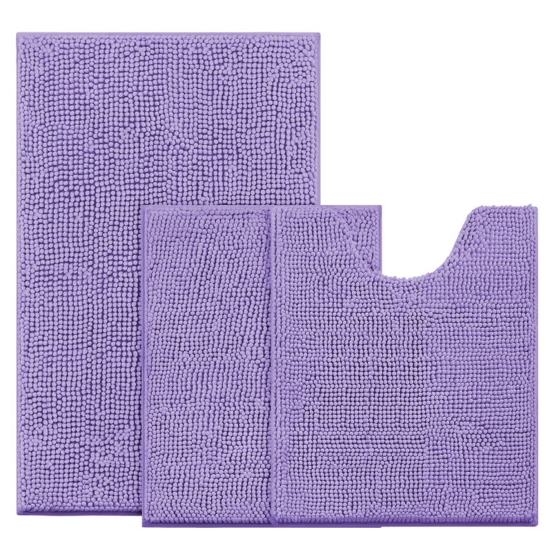 BYSURE Lavender Bathroom Rugs Sets 3 Piece Non Slip Extra Absorbent Plush Chenille Soft Washable Bath Mats