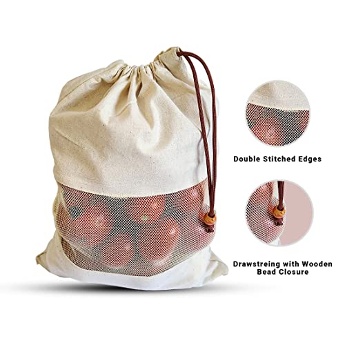 Fab Ellite Cotton Vegetable Bags Fridge Storage Bag Sabji Fruits Pouch Refrigerator Produce bags Clothe Muslin Reusable Washable with Drawstrings (Beige, Pack of 10) - Image 4