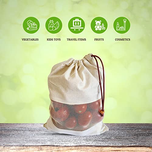Fab Ellite Cotton Vegetable Bags Fridge Storage Bag Sabji Fruits Pouch Refrigerator Produce bags Clothe Muslin Reusable Washable with Drawstrings (Beige, Pack of 10) - Image 3
