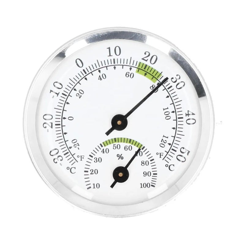 Temperature And Humidity Monitor: 2.24-Inch Silver A, Weather-Resistant Shatterproof Material, -20℉ To 120℉ Accurate Measurement - Easy-To-Read Bold Large Numbers, No Batteries Required Hygrometer For - Image 1