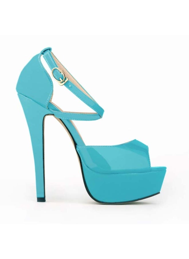 Loquat Hollow Peep-Toe Ultra-High Heel Sandals 14cm Turquoise  - Image 2