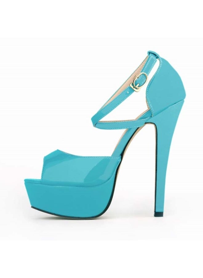 Loquat Hollow Peep-Toe Ultra-High Heel Sandals 14cm Turquoise  - Image 1