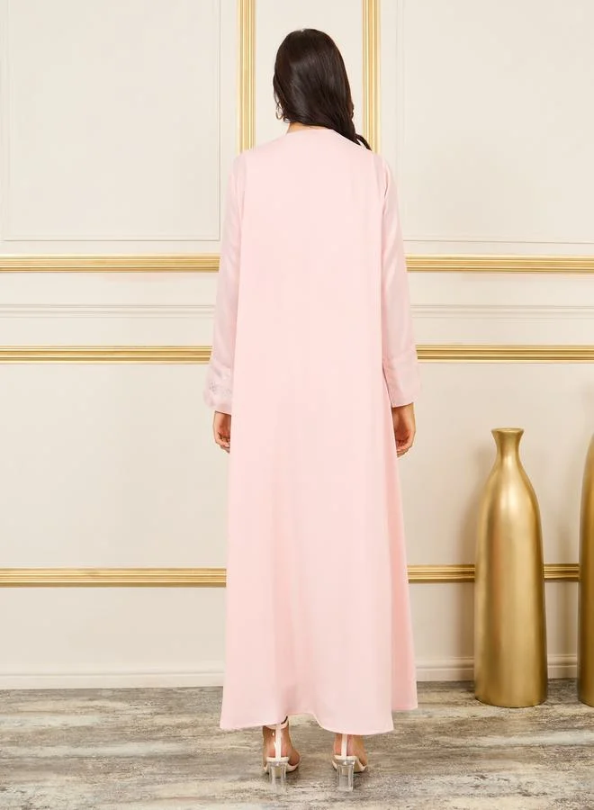 ستايلي Foil Print Open Front Jalabiya
