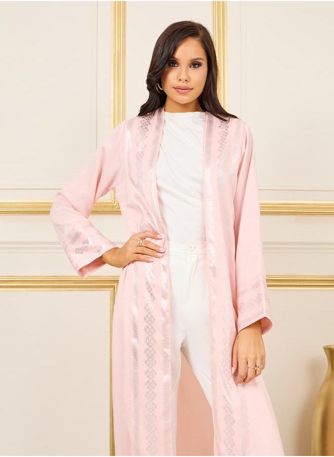 Styli - Foil Print Open Front Jalabiya - Image 1