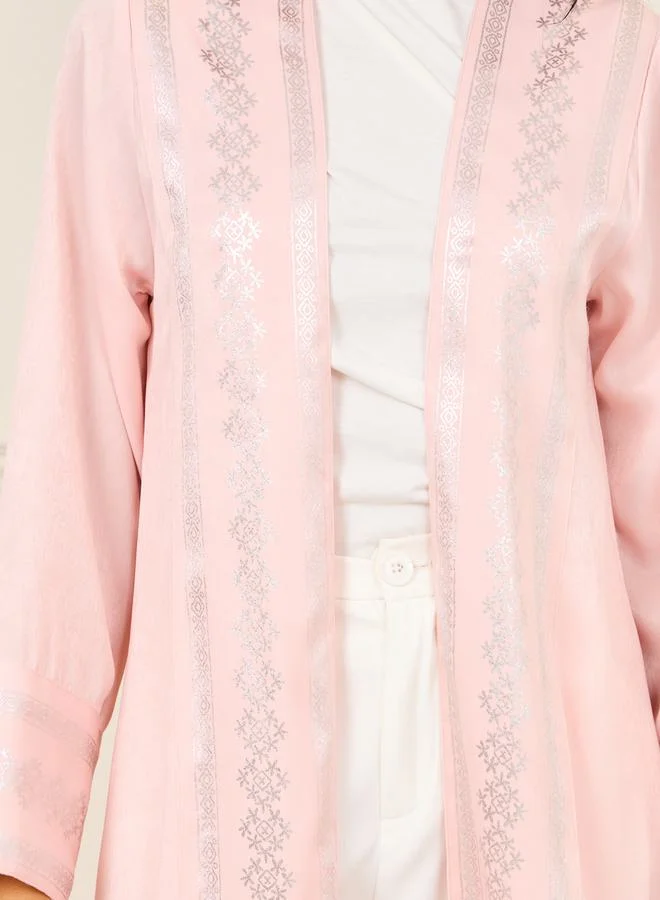 ستايلي Foil Print Open Front Jalabiya