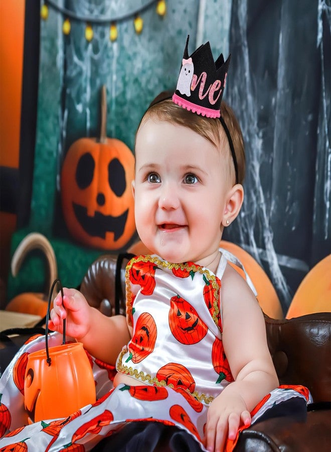 YOUAME Halloween Spooky One Birthday Crown - Spooky First Birthday Party Decorations,Girl 1st Halloween Crown,Black Ghost First Year Hat, One Photo Prop - Image 3