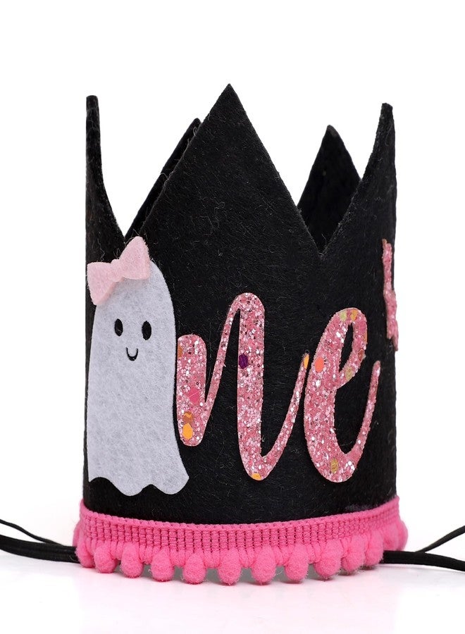YOUAME Halloween Spooky One Birthday Crown - Spooky First Birthday Party Decorations,Girl 1st Halloween Crown,Black Ghost First Year Hat, One Photo Prop - Image 1