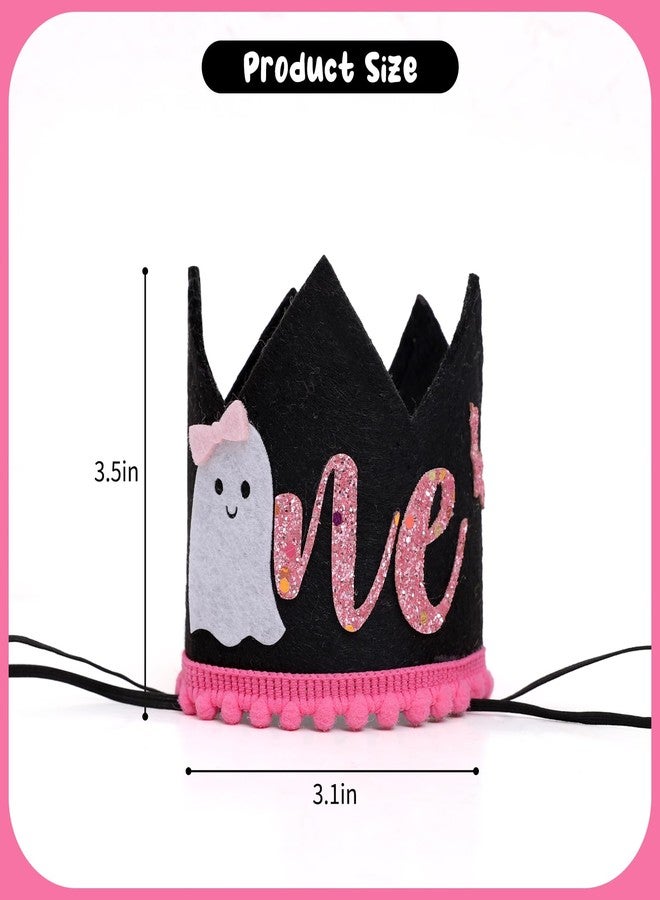 YOUAME Halloween Spooky One Birthday Crown - Spooky First Birthday Party Decorations,Girl 1st Halloween Crown,Black Ghost First Year Hat, One Photo Prop - Image 2