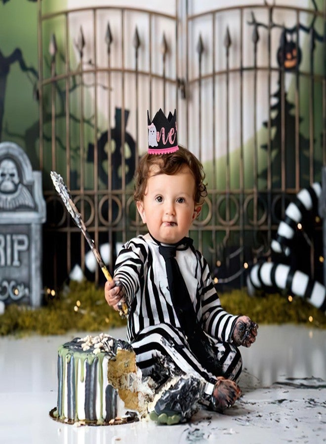 YOUAME Halloween Spooky One Birthday Crown - Spooky First Birthday Party Decorations,Girl 1st Halloween Crown,Black Ghost First Year Hat, One Photo Prop - Image 4