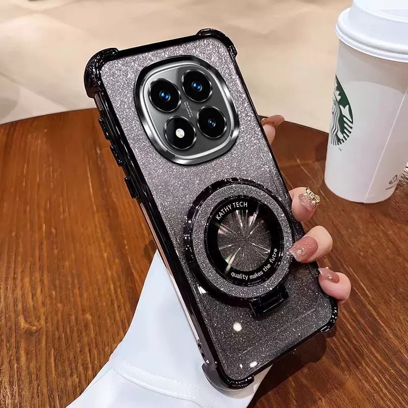 غطاء واقي لـ Redmi Note 13 باللون أسود بوظيفة حامل مع حماية من السقوط وحامل قائم مع مقاوم للصدمات مع تغطية كاملة للتخزين العملي للمدرسة للهدايا - Image 1