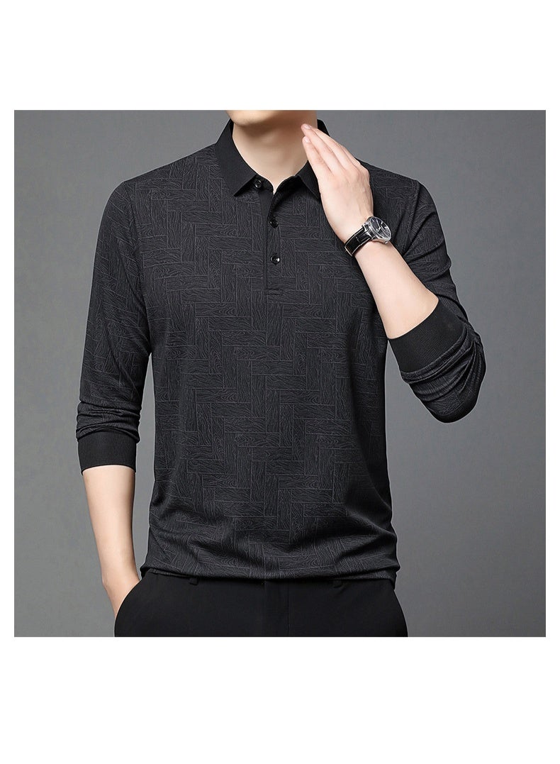 Men's Business Casual Long Sleeved Shirt Solid Color Polo Shirt Fashionable Breathable Comfortable Versatile Top  - Image 1
