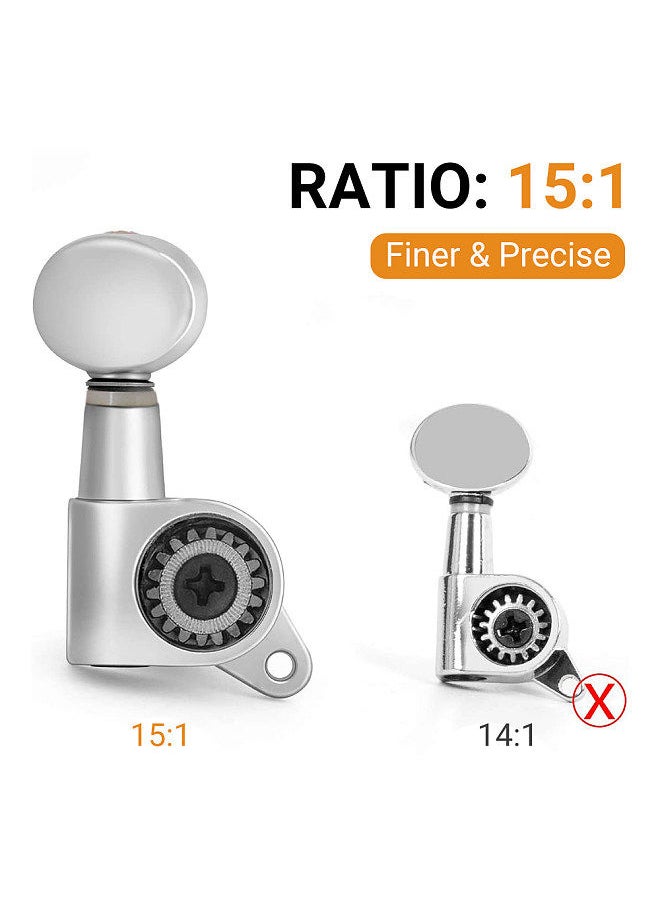 Generic - Guitar String Tuning Pegs Tuning Machines Sealed Machine Heads Tuning Keys Oval Button 3 Left 3 Right For Electric Guitar Or Acoustic Guitar Chrome Sliver - Image 1