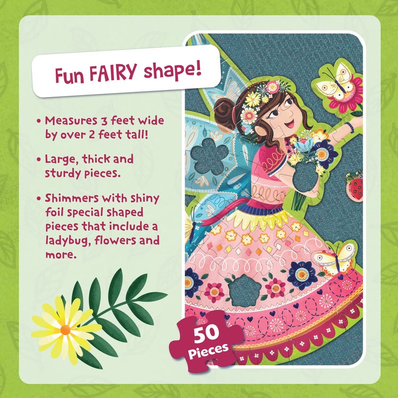Peaceable Kingdom Shimmer & Glitter Fairy Floor Puzzle â€“ 50pc Giant Floor Puzzle for Kids Ages 5 & up â€“ Fun-Shaped Puzzle Pieces â€“ Great for classrooms - Image 5