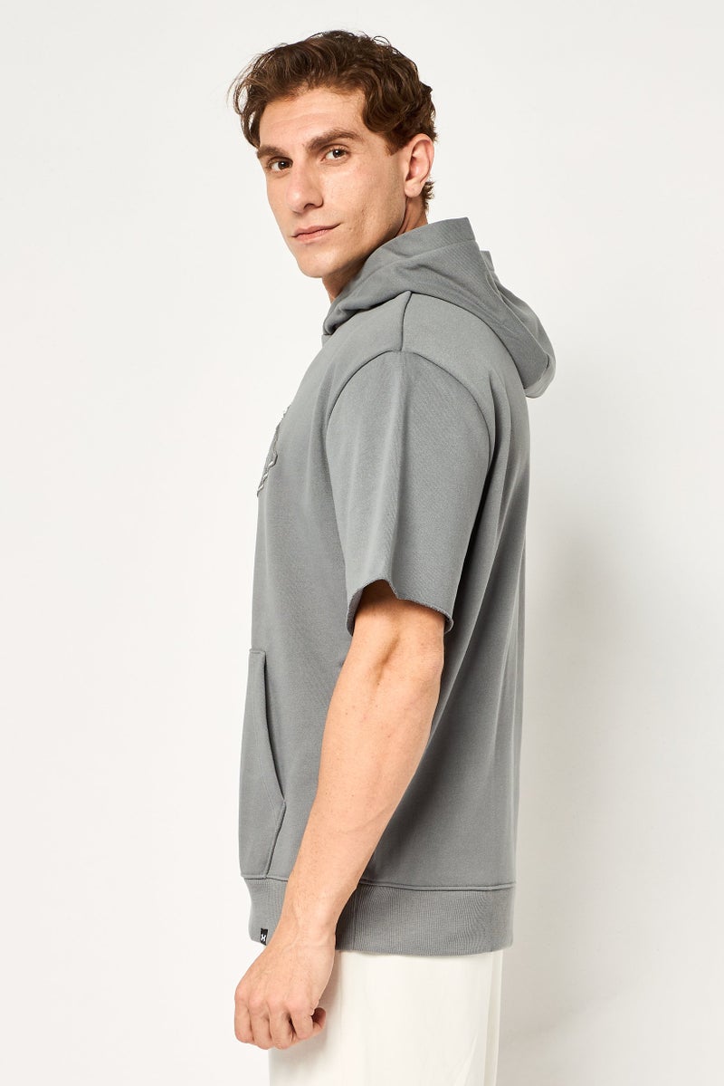 Under Armour x Project Rock Men Sportswear Fit Short Sleeve Outdoor Hoodie, Grey - Image 4