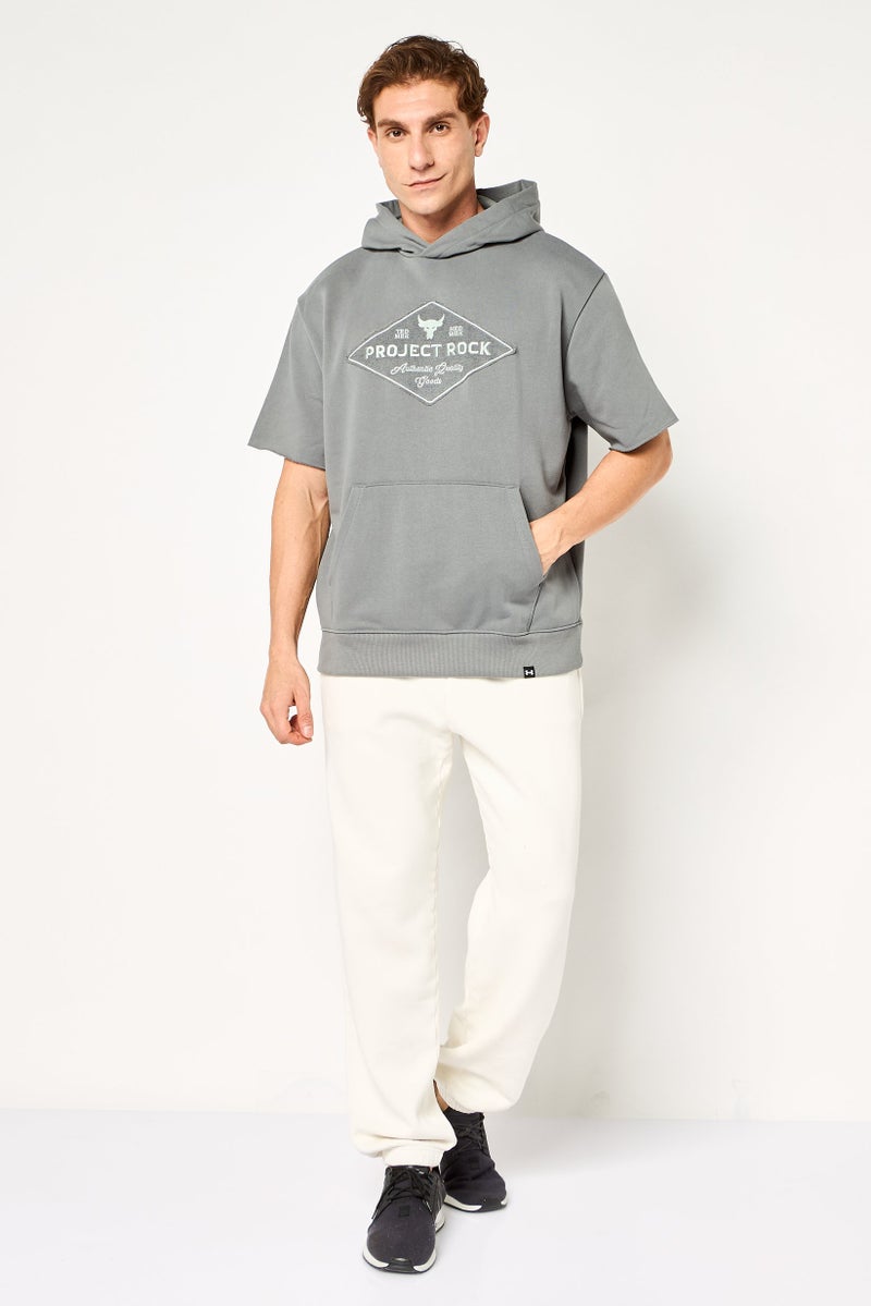 Under Armour x Project Rock Men Sportswear Fit Short Sleeve Outdoor Hoodie, Grey - Image 3