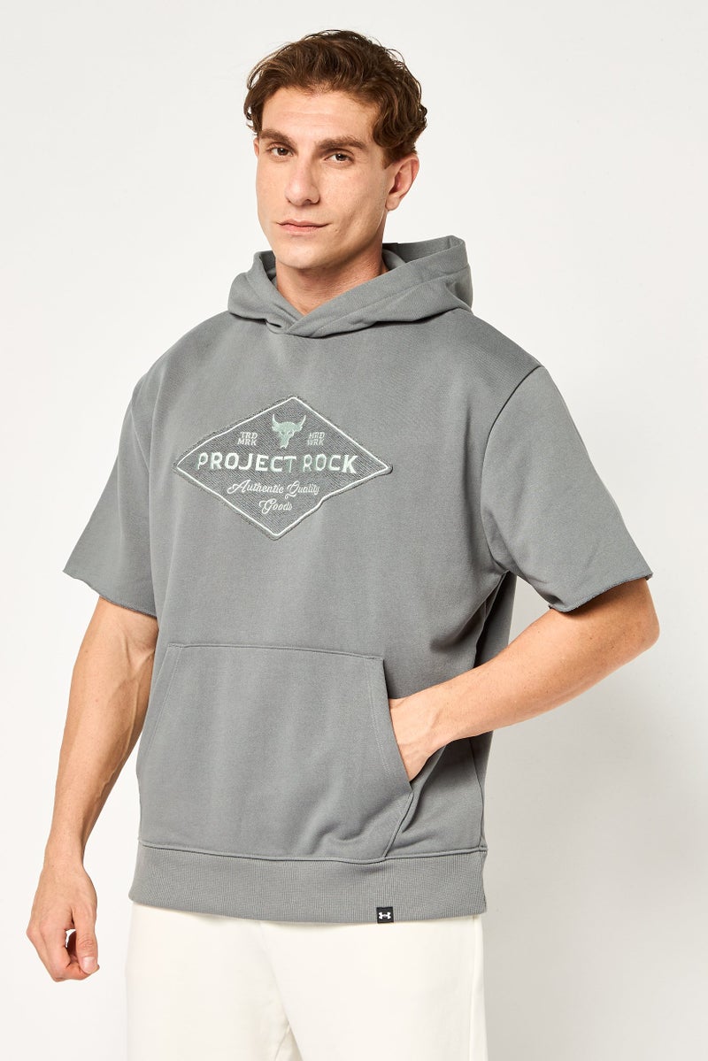 Under Armour x Project Rock Men Sportswear Fit Short Sleeve Outdoor Hoodie, Grey - Image 1