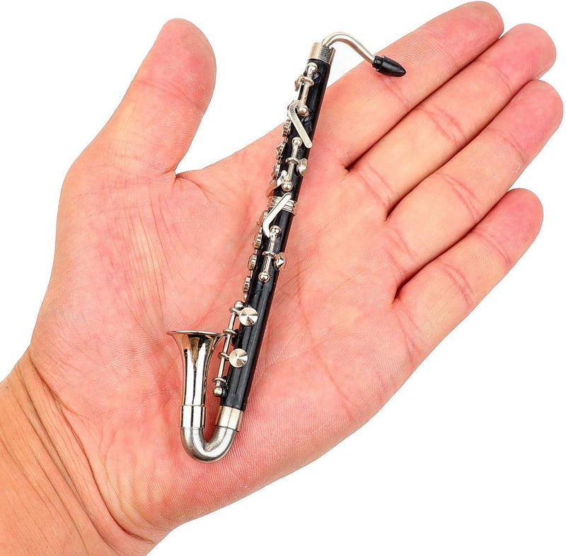 Dselvgvu Miniature Bass Clarinet with Stand and Case Mini Musical Instrument Bass Clarinet Replica Collectible Figurines Dollhouse Accessories Model Home Decoration Display Ornament (5.12") - Image 2