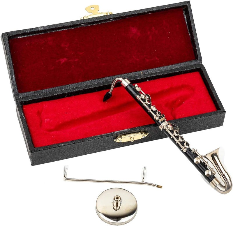 Dselvgvu Miniature Bass Clarinet with Stand and Case Mini Musical Instrument Bass Clarinet Replica Collectible Figurines Dollhouse Accessories Model Home Decoration Display Ornament (5.12") - Image 5